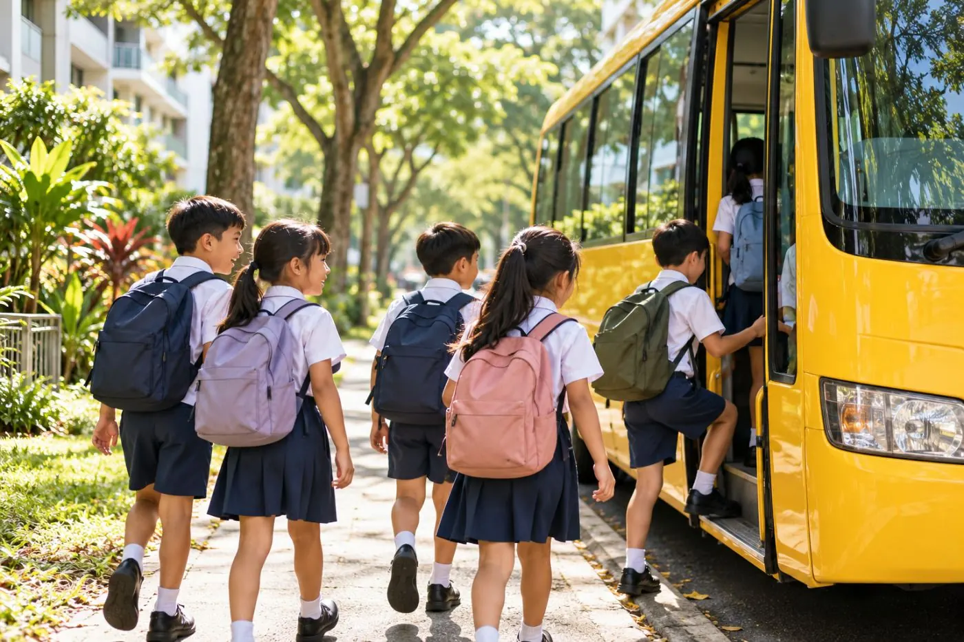 小学生走向校车